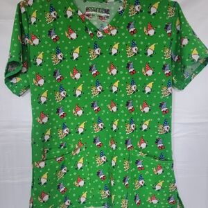 Green Gnome Holiday Print Scrub Top